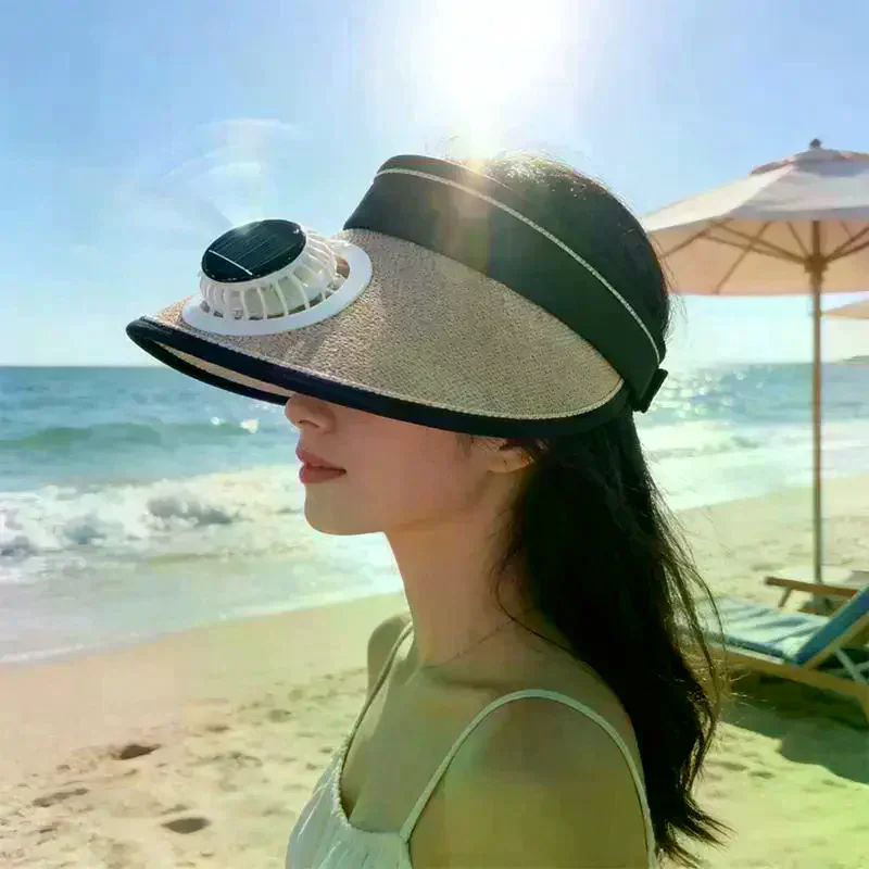 UV Protection Cooling Fan Hat Sun Visor Cap with Adjustable Strap for Men and Women Outdoor Fishing and Hiking
