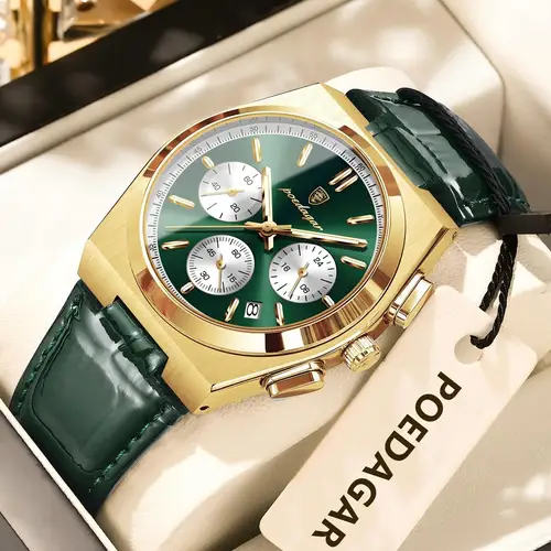 Imagen 2 del producto POEDAGAR, reloj de lujo a la moda para hombre, cronógrafo luminoso resistente al agua, reloj de pulsera de cuarzo con fecha para hombre, relojes deportivos de cuero a la moda para hombre
