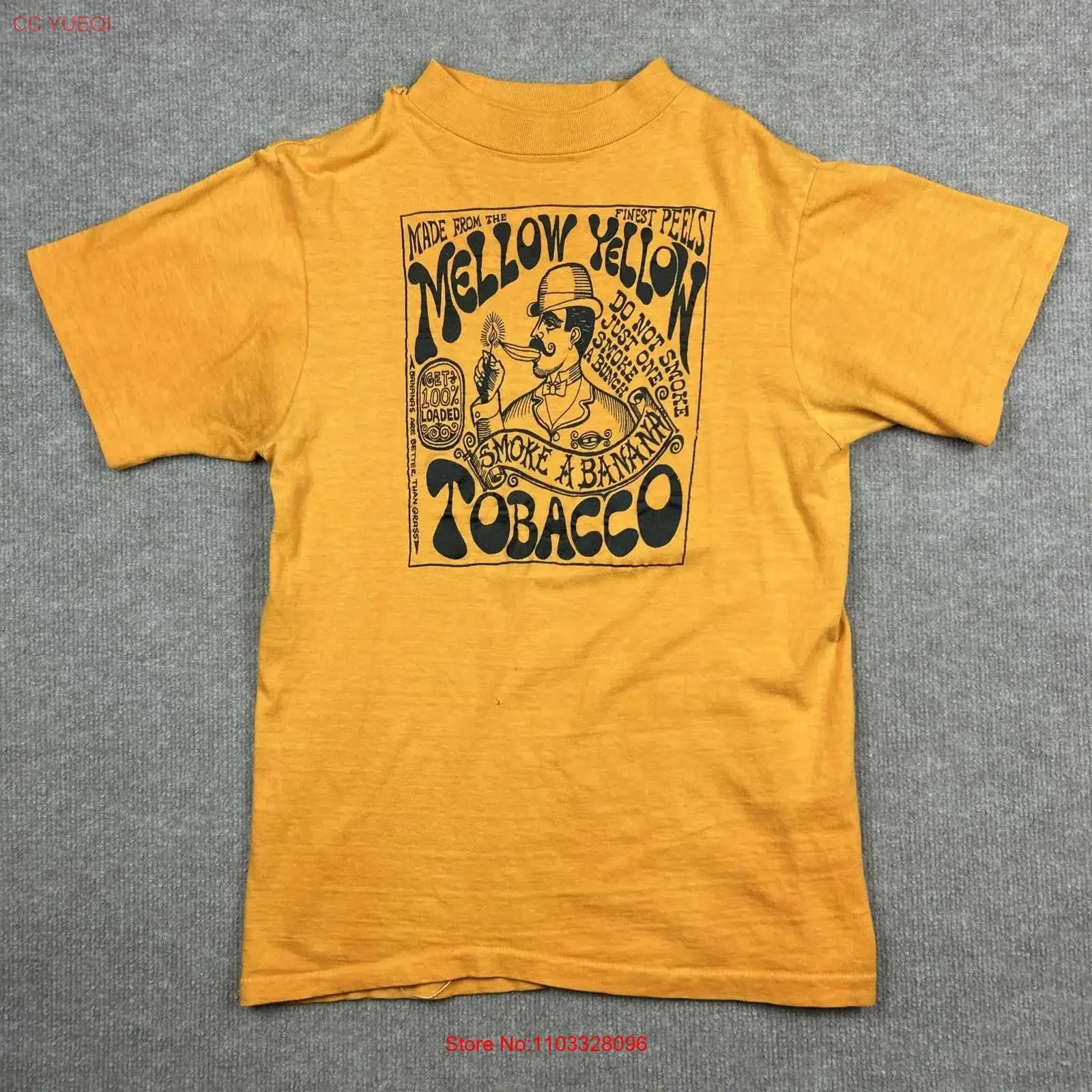 Винтажная футболка с мягким желтым табаком, размер среднего размера 70-х 80-х, дымчатый банановый юмор, винтажный стираный уличный топ для повседневной носки