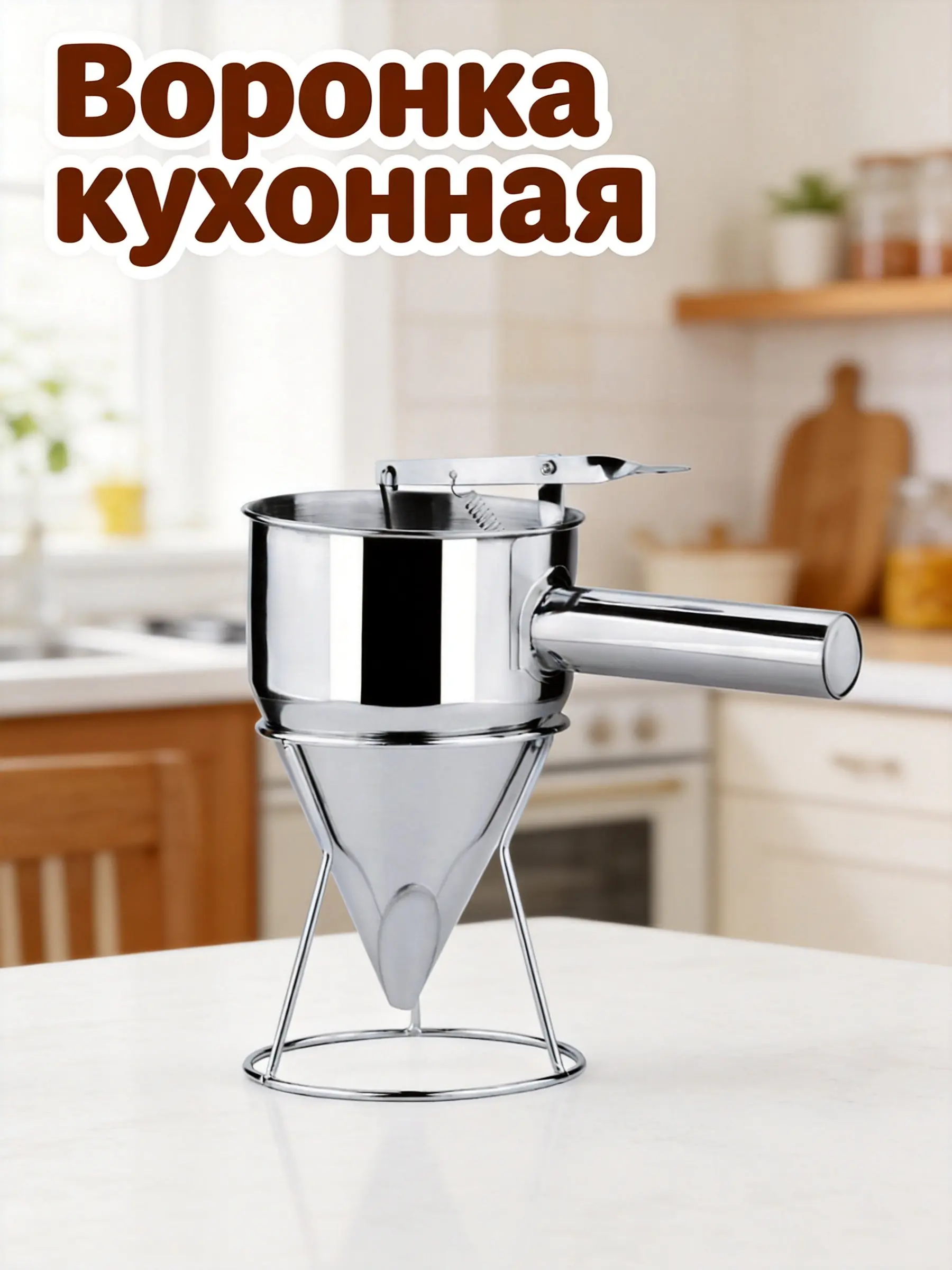 Octopus Ball Funnel Piston Dispenser for Waffles, Pancakes, Cupcakes – Stainless Steel Kitchen Tool with Detachable Handle