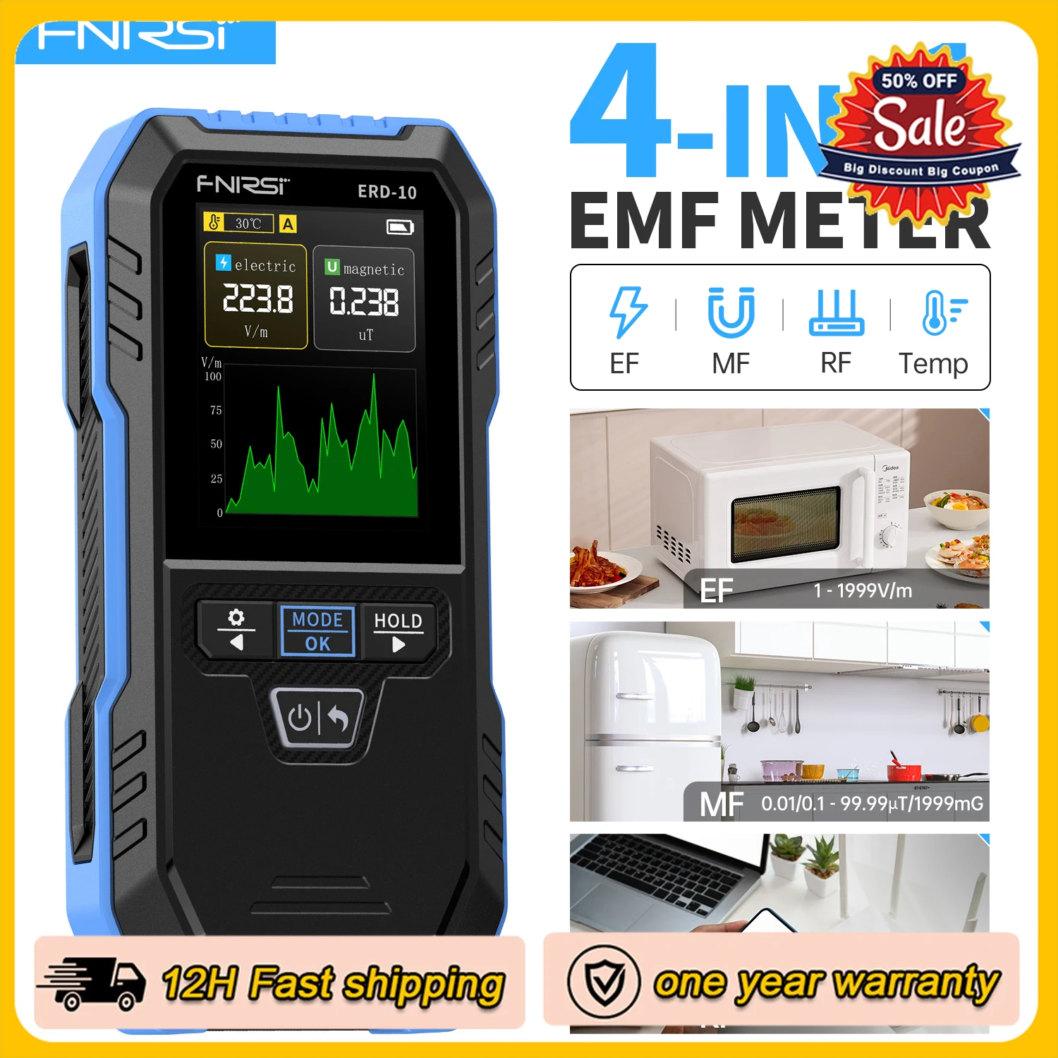 

FNIRSI ERD-10 electromagnetic radiation detector for household appliances, personal dose alarm,RF measuring instrument detection