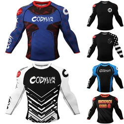 MMA Rash Guard mężczyźni kompresyjne Jiu Jitsu t-shirty poliester Rashguard bokserski Bjj Gi brazylijski Grappling odzież MMA odzież sportowa