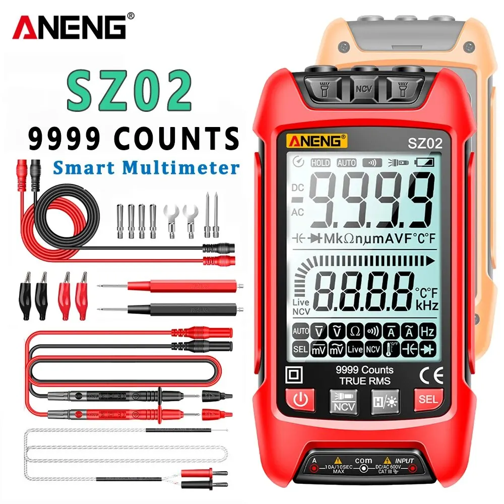 ANENG SZ02 9999 Counts Smart Digital Multimeter True RMS Auto Electrical Capacitance Meter Temp Resistance Transistor Testers