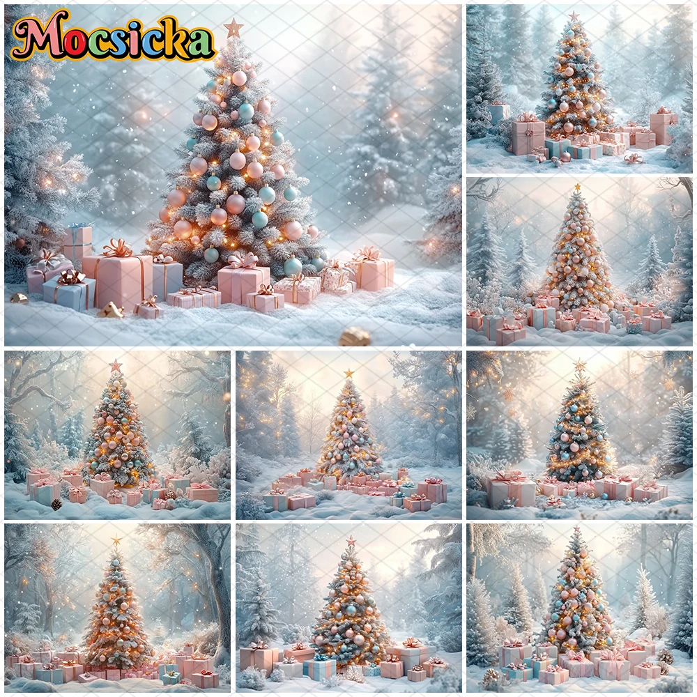 

Mocsicka Big Christmas Tree Backdrop Photography Winter Snow Decors Family Holiday Party Child Birthday Photo Backgrounds Banner