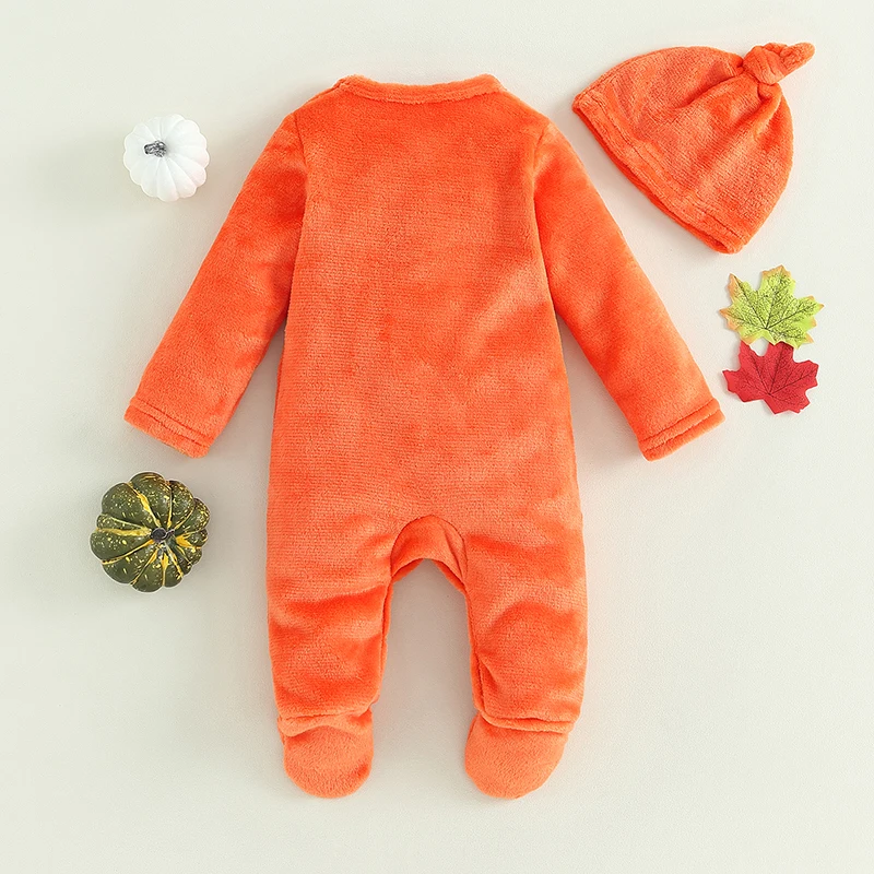 2023-07-01 Lioraitiin 0-18M Toddler Baby Boy Girl Halloween Rompers 2Pcs Pumpkin Pattern Long Sleeve Footed Jumpsuit and Hat