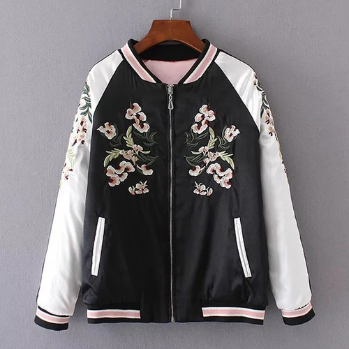 Floral Embroidery Women Jacket Spring 2023 Harajuku Pilot Bomber Jacket On Both Sides Casual Baseball Jackets Coats Sukajan 