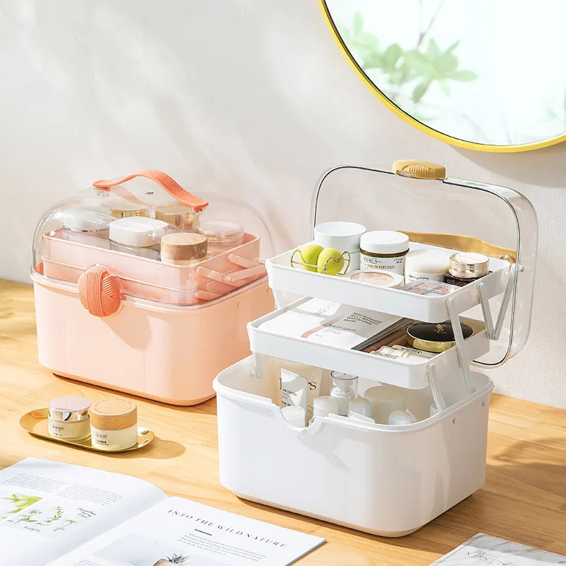 

Cosmetic Storage Box Large Capacity Dust-proof Portable Transparent Layered Storage Box Desktop Storage Rack