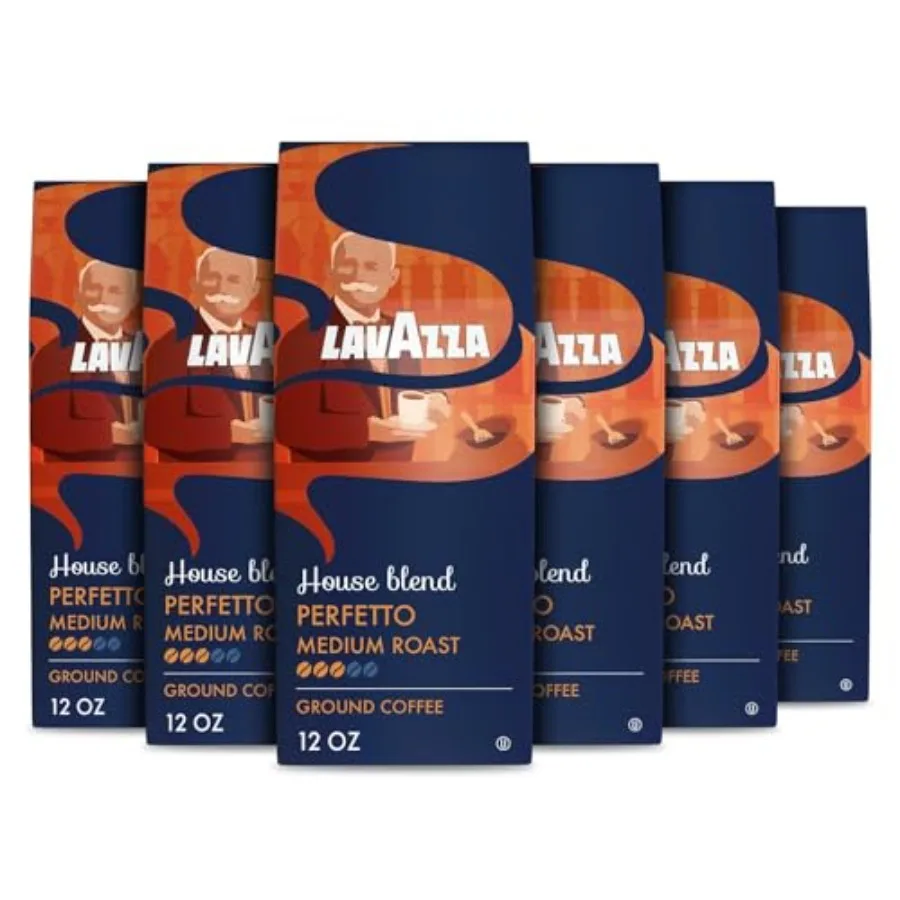 

Кофе молотый Lavazza House Blend Perfetto, 6 пакетов по 12 унций, средняя обжарка, насыщенный вкус, интенсивность 3/5, 100% арабика, идеально подходит для капельного заваривания