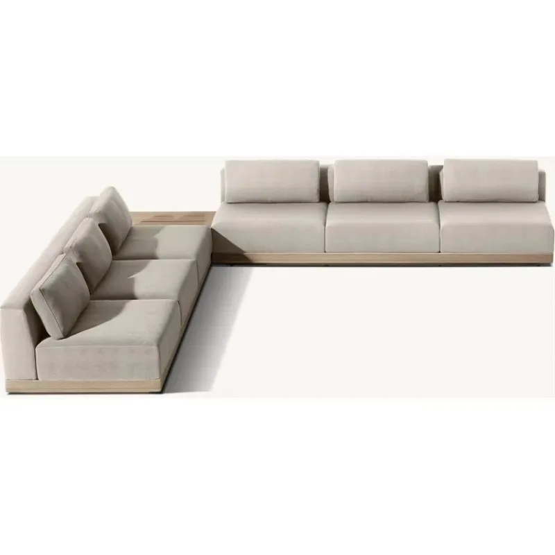 

Luxury Outdoor Garden Furniture Interior Decor Fabric Cushion Solid Teak L-Shaped Sectional Sofa Set