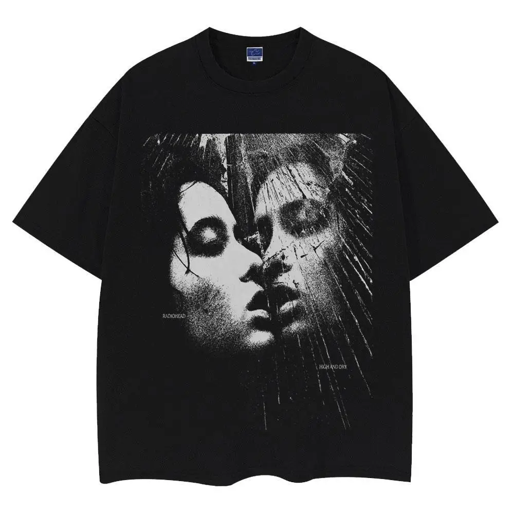 

Футболка с принтом Radiohead Rock Band, плотные хлопковые футболки с короткими рукавами Ins Big Yards, свободные футболки для пар для мужчин и женщин
