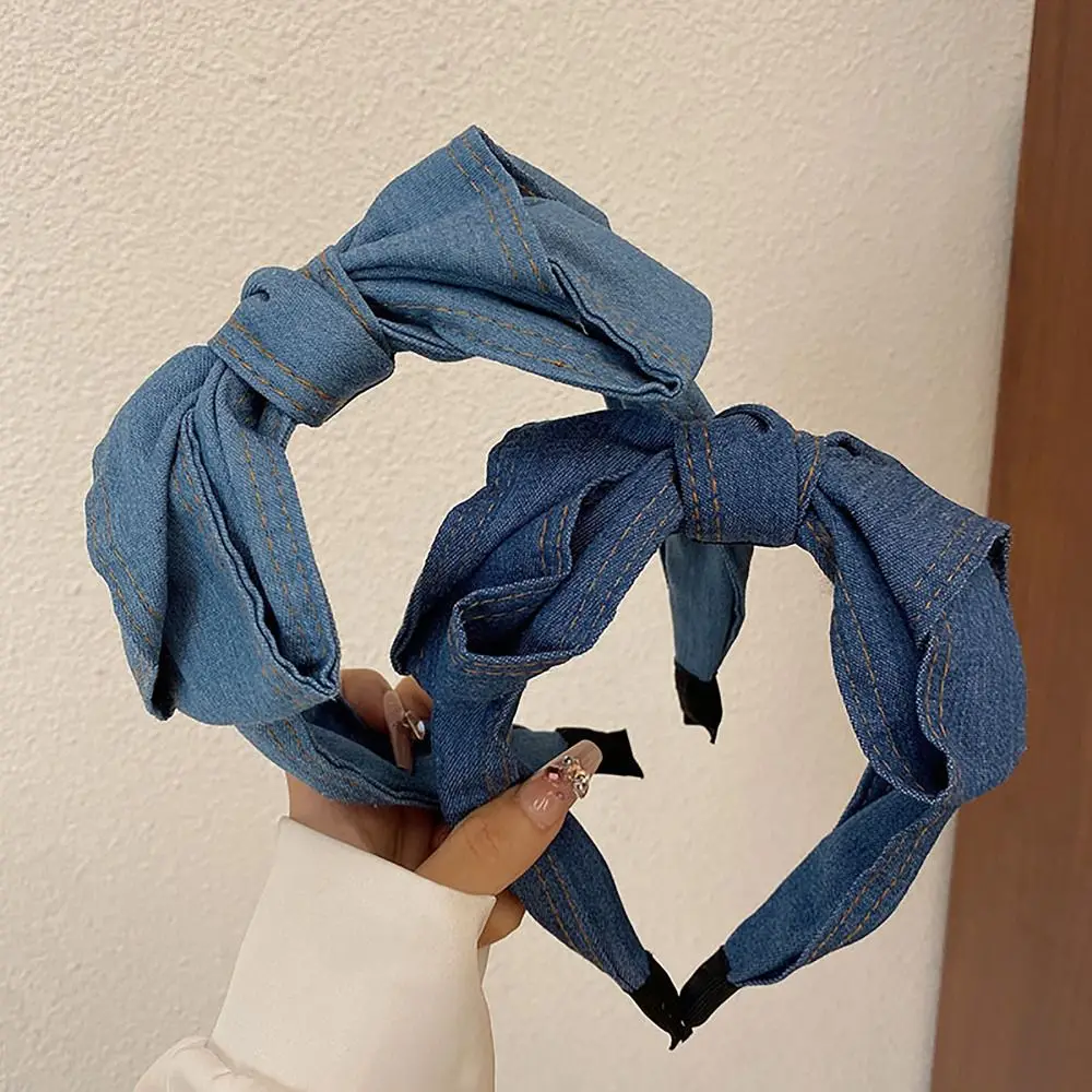 Butterfly knot hair band, high-end denim French hair accessories temperament hair band for woman