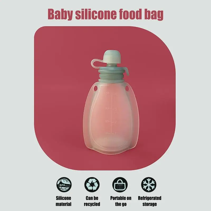 BPA Free Silicone Refillable Baby Food Storage Bags Reusable Squeeze Pouches Containers For Toddlers Kids Feeding Supplies 5pcs