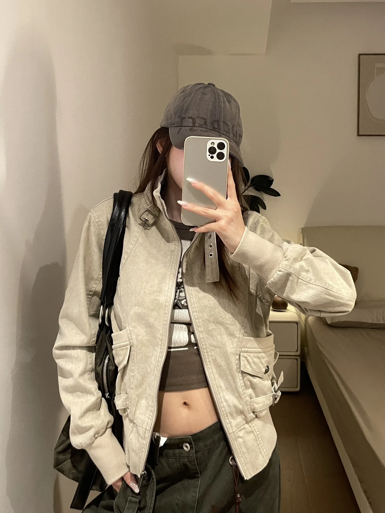 

Женская повседневная куртка цвета хаки в американском стиле с воротником-стойкой, деконструированный дизайн, Harlington Autumn Tour