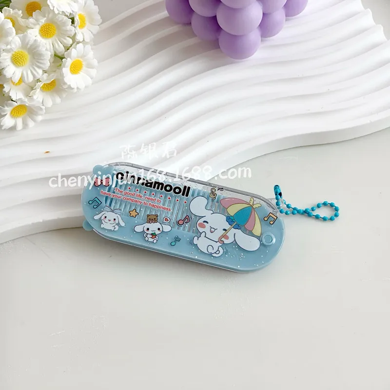 새로운 만화 Sanrio 헬로 키티 접이식 거울 및 빗 Cinnamoroll Kuromi 멜로디 미니 휴대용 메이크업 거울 소녀 선물 어린이 장난감