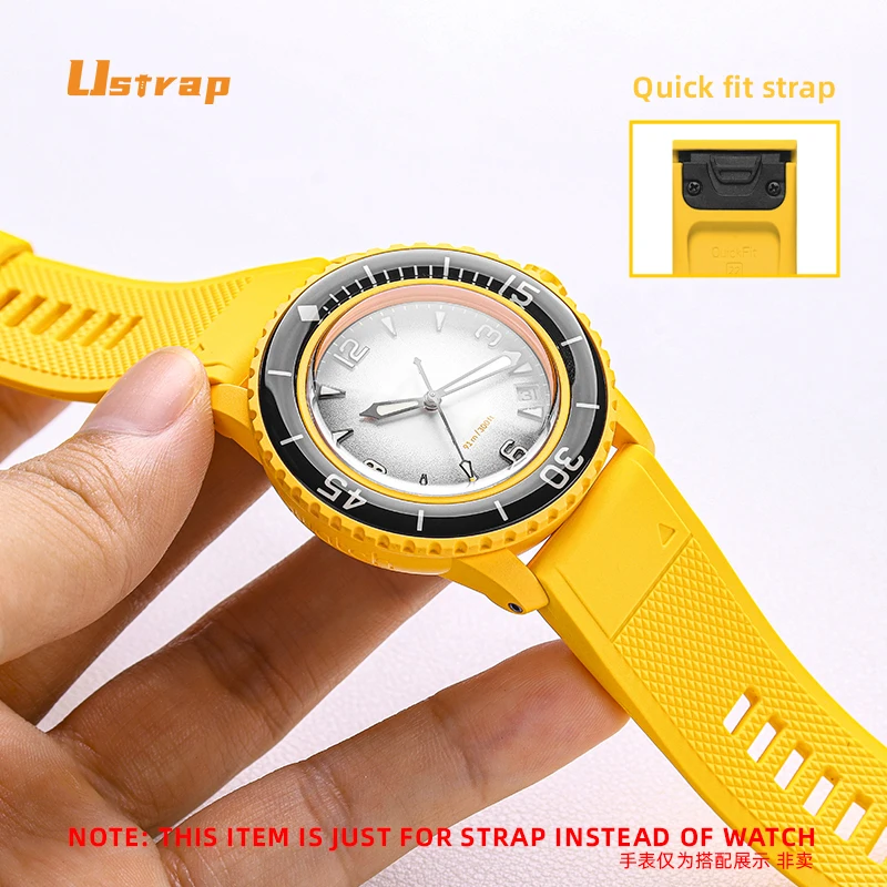 

Quick Fit Silicone strap for Blancpain Swatch Bioceramic Scuba Fifty Fathoms Substitute band black white texture Rubber 22MM