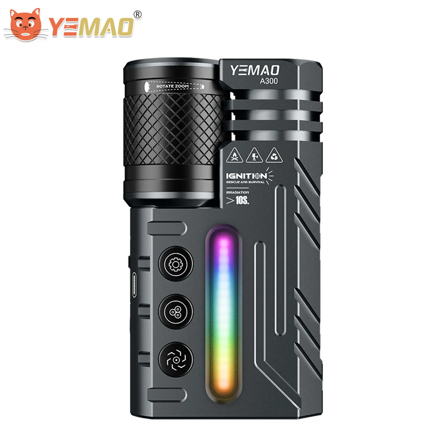Dual-System Zoom Flashlight 3500LM 29 Modes RGB Atmosphere Light 3 Independent Switches Magnetic Tail Cap IPX4 EDC