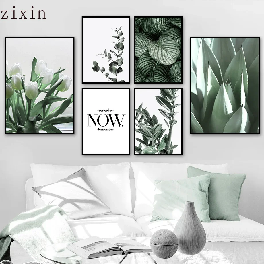 

Tulip Flower Green Plant Agave Monstera Wall Art Canvas Painting Nordic Posters And PrintsFor Living Room Decor Wall Pictures