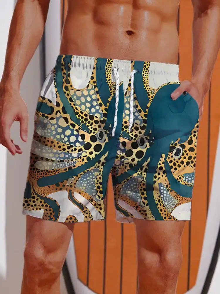 Pantalones cortos con estampado 3D de dragón para hombre, bañadores transpirables con cordón, ukiyo-e, 2024