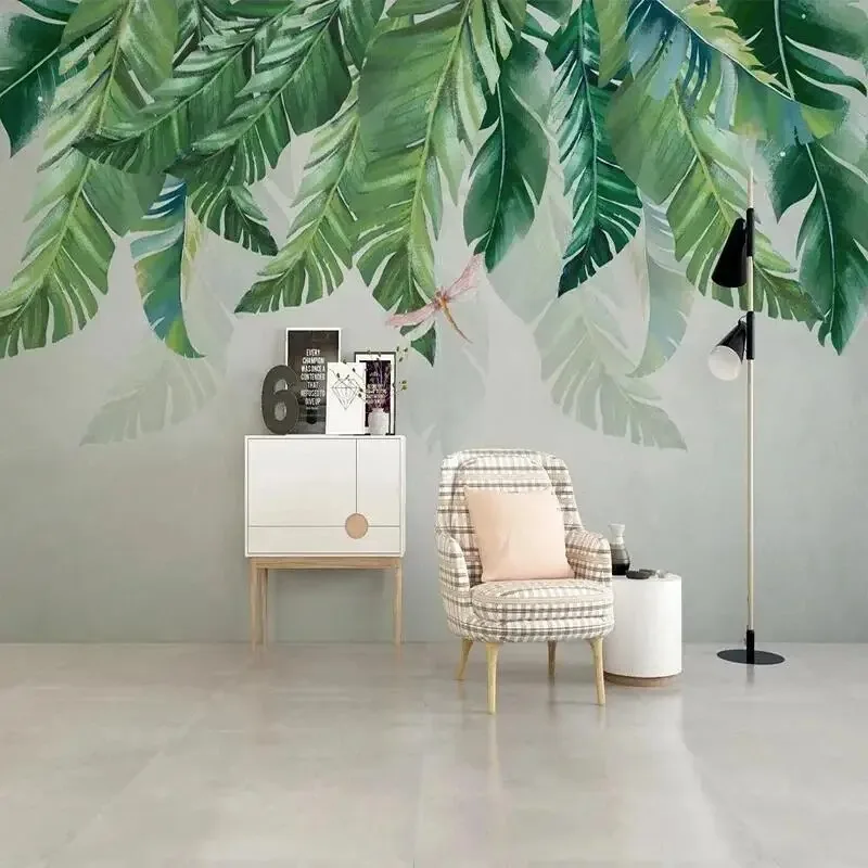Nordic Tropical Leaves Wall Mural Hand Painted Botanical Wallpaper for Living Room Bedroom TV Background Wall Modern Home Decor