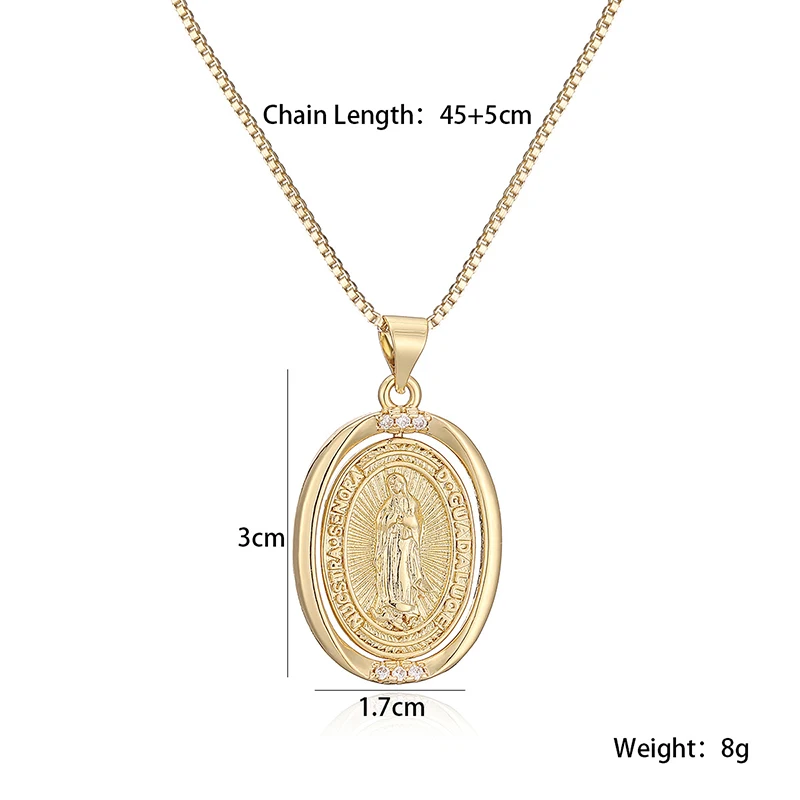 GANPUP Vintage Doppelseitiger Kreuz-Anhänger mit religiösem Muster Halskette für Damen und Herren Neue Halskette Schmuck Accessoires Geschenk Party – Detail 1