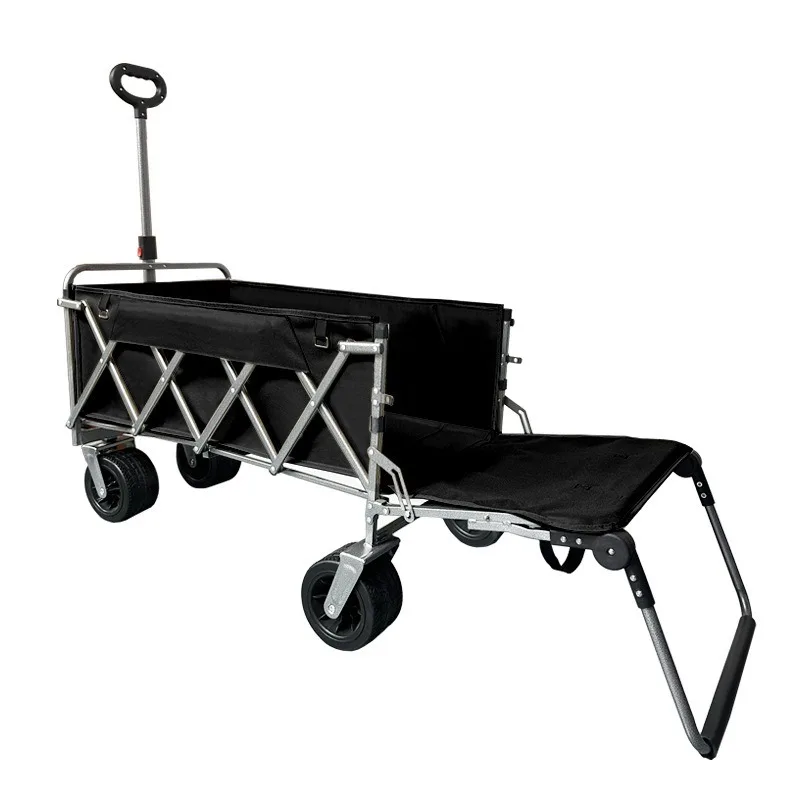 200kg Capacity Aluminum Alloy Outdoor Folding Picnic Trolley Portable Suitable  Pushing  Pulling Openable Tailgate  Cup Holder