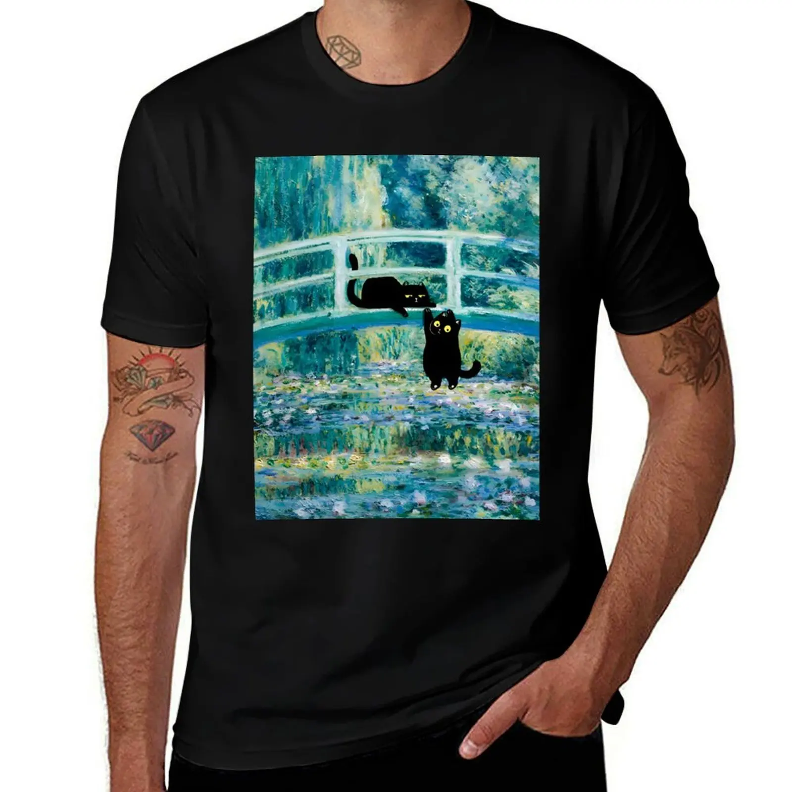 

Bridge over a Pond of Waterlilies Cat T-Shirt Plus Size Solid Color T-Shirt