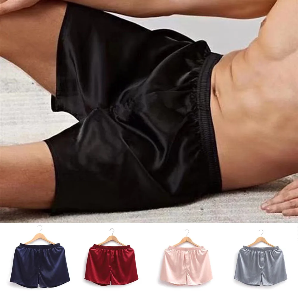 

Men's Panties Satin Solid Color Boxer Briefs Trunks Breathable Underwear Stretch Nightwear Pyjamas Sleepwear Shorts Underpants