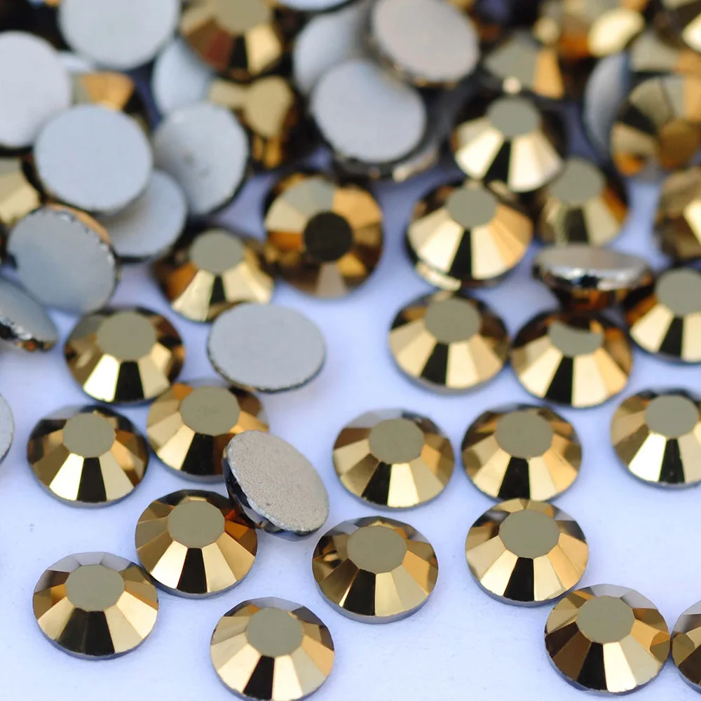 Aurum Goldene Glasrhinestones, flache Kristallsteine ohne Hotfix-Befestigung, Glasperlen für Kleider, Taschen, Schuhe - Alle Größen zur Dekoration – Detail 4