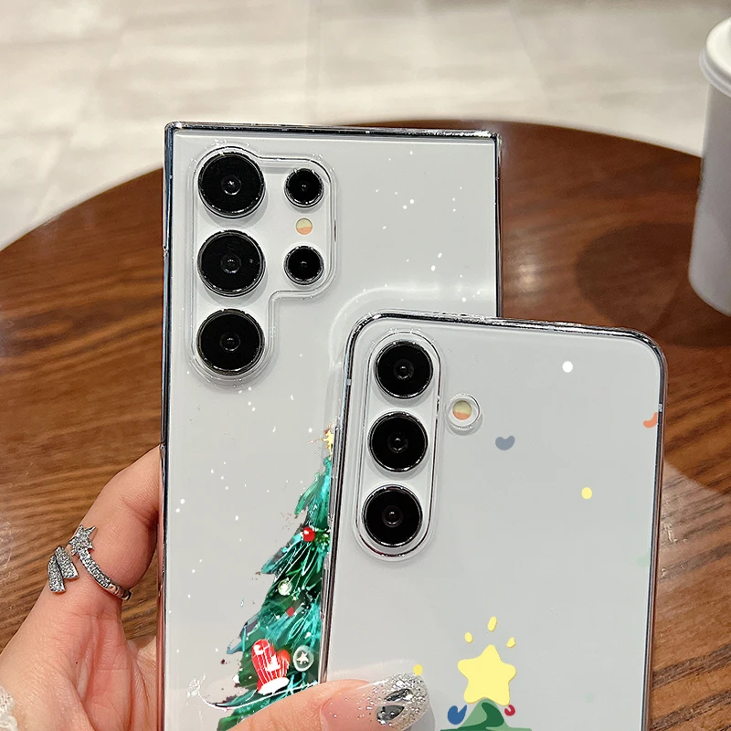 크리스마스 트리 폰 케이스 삼성 갤럭시 S25 엣지 S24 S22 울트라 플러스 S23 S21 FE A56 A16 A55 A36 A26 A15 5G 투명 하드 커버