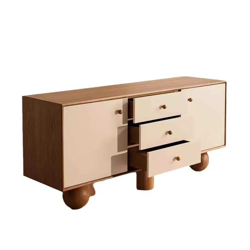 

Nordic cream style, solid wood dining side cabinet, living room wall decorative tea cabinet