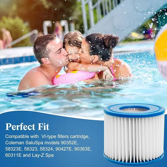 Type VI Bestway Swimming Pool 4pcs Replacement Swimming Pool Filter Fit for Bestway Flowclear Size VI Filter Cartridge Lay-Z-Spa