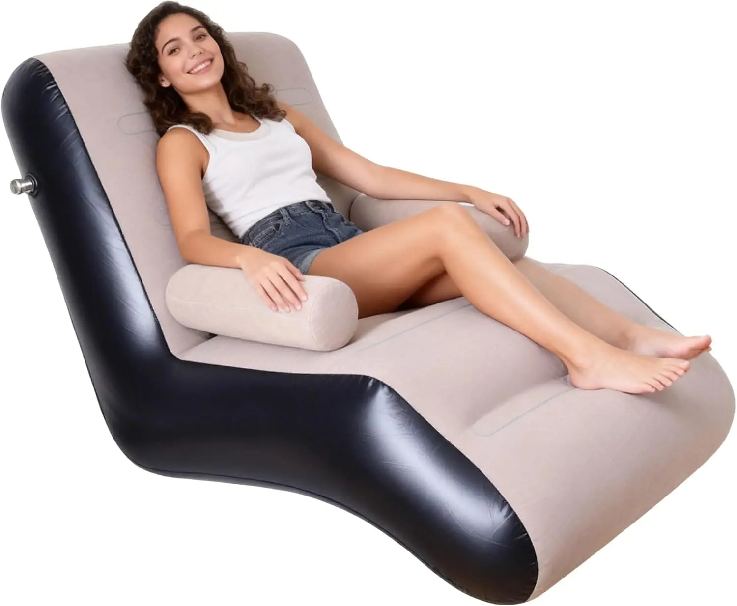 

Inflatable Deck Chair with Air Pump, Foldable Lounge Chair for Bedroom and Living Room, Indoor Sofa Lounge with Handrails