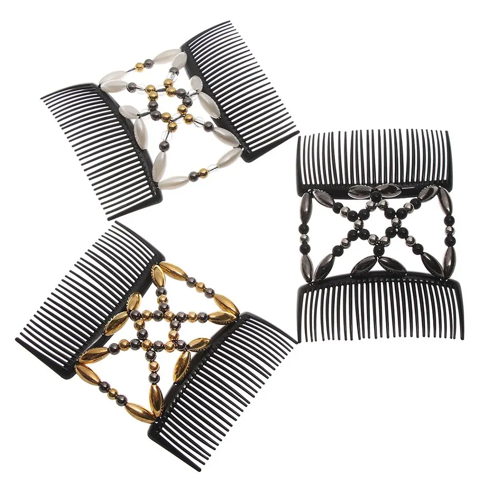 DIY Handmade Bun Maker Beaded Hair Clip Elastic Hairpin Double Comb Magic Hair Comb