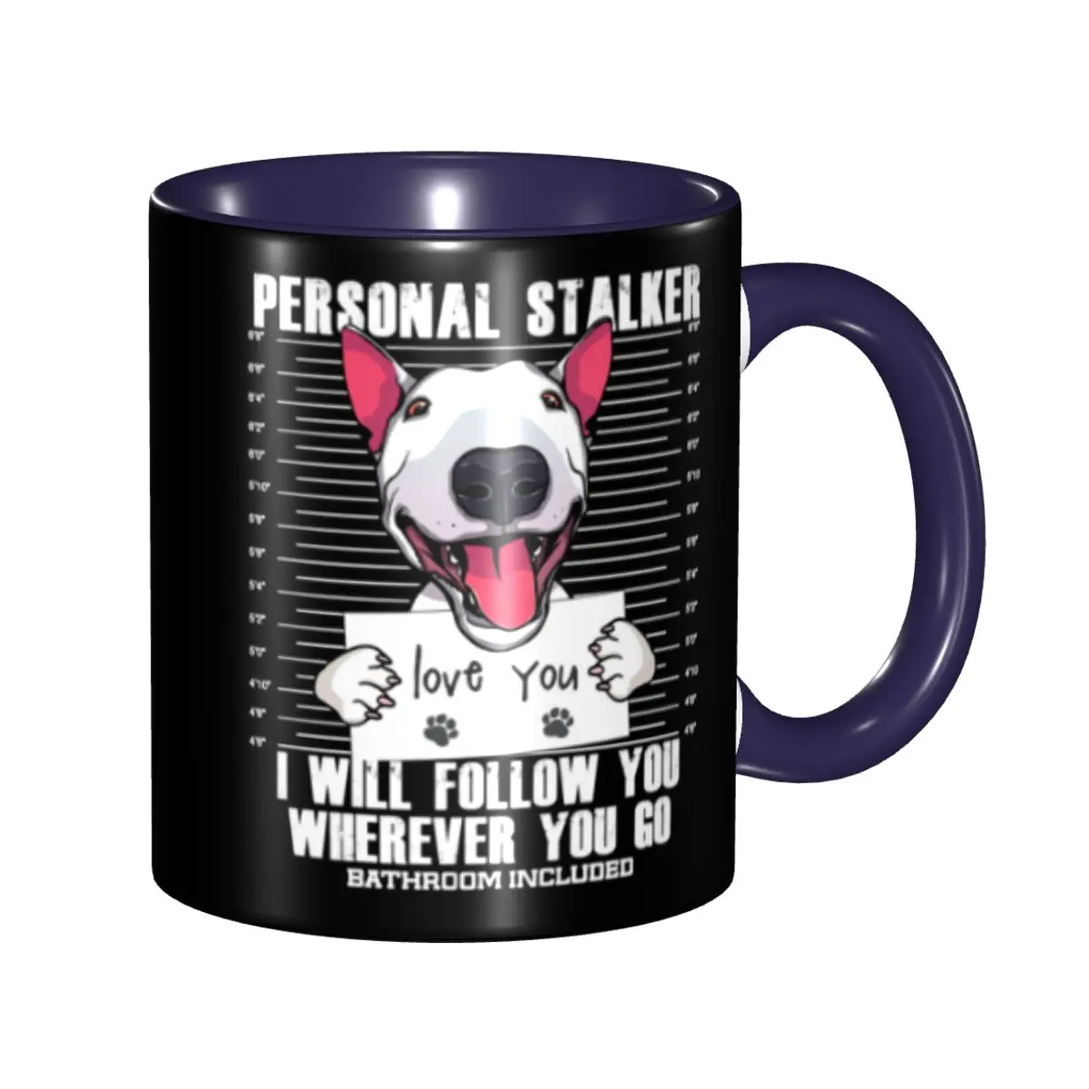 

Funny Bull Terrier Stalker Cartoon Coffee Mugs DIY Custom Ceramic Mug Cup Creative Present