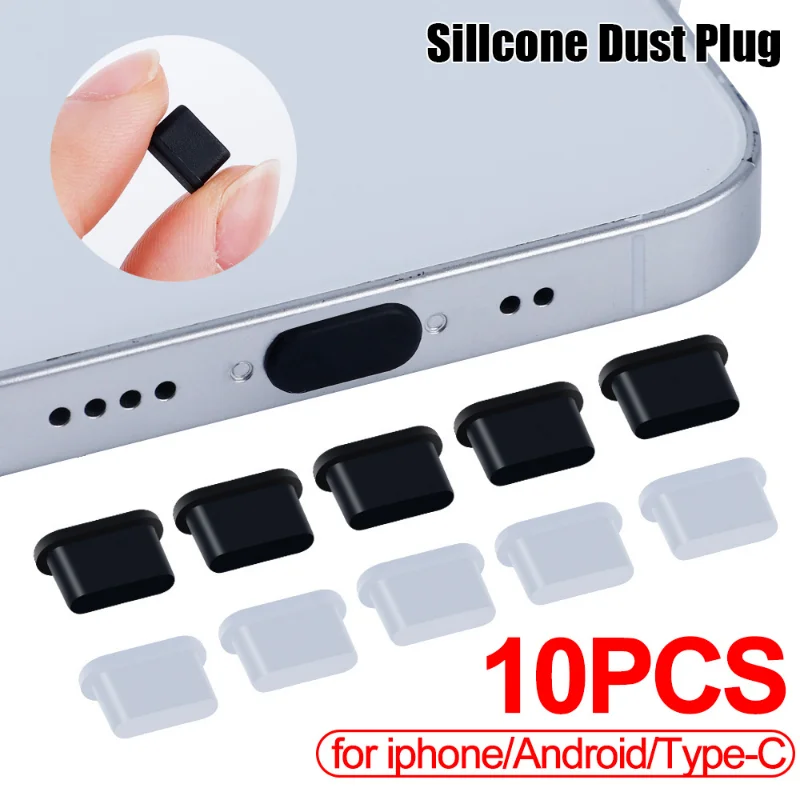 10 Uds. Tapón antipolvo de silicona para teléfono puerto de carga tapón de goma tipo C tapón antipolvo Mirco USB tapa de cubierta a prueba de polvo para Accesorios de Iphone 14