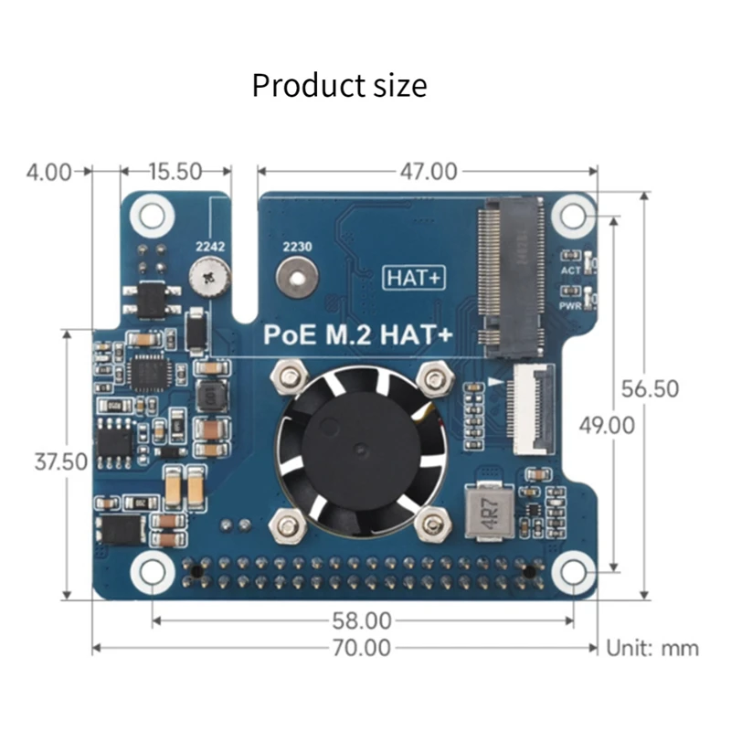 DT21 PCIe to M.2 NVMe SSD Expansion Card with PoE Function for Raspberry Pi 5, PoE M.2 HAT+ Network Board, Long Pin Header