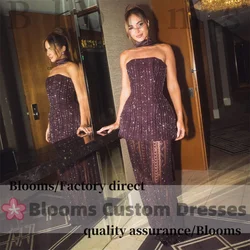 Blooms Strapless Sequins Customized Formal Evening Dress Women See Through Skirt Prom Dress Scarf Wedding vestidos de fiesta