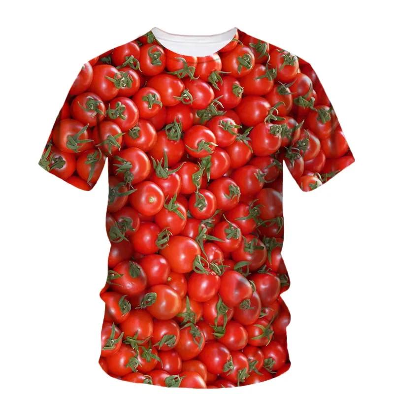 Fashion 3D Printing Tomato T-shirt For Men Round Neck Short Sleeves Comfortable Vegetable Pattern T Shirt Summer New Street Tees