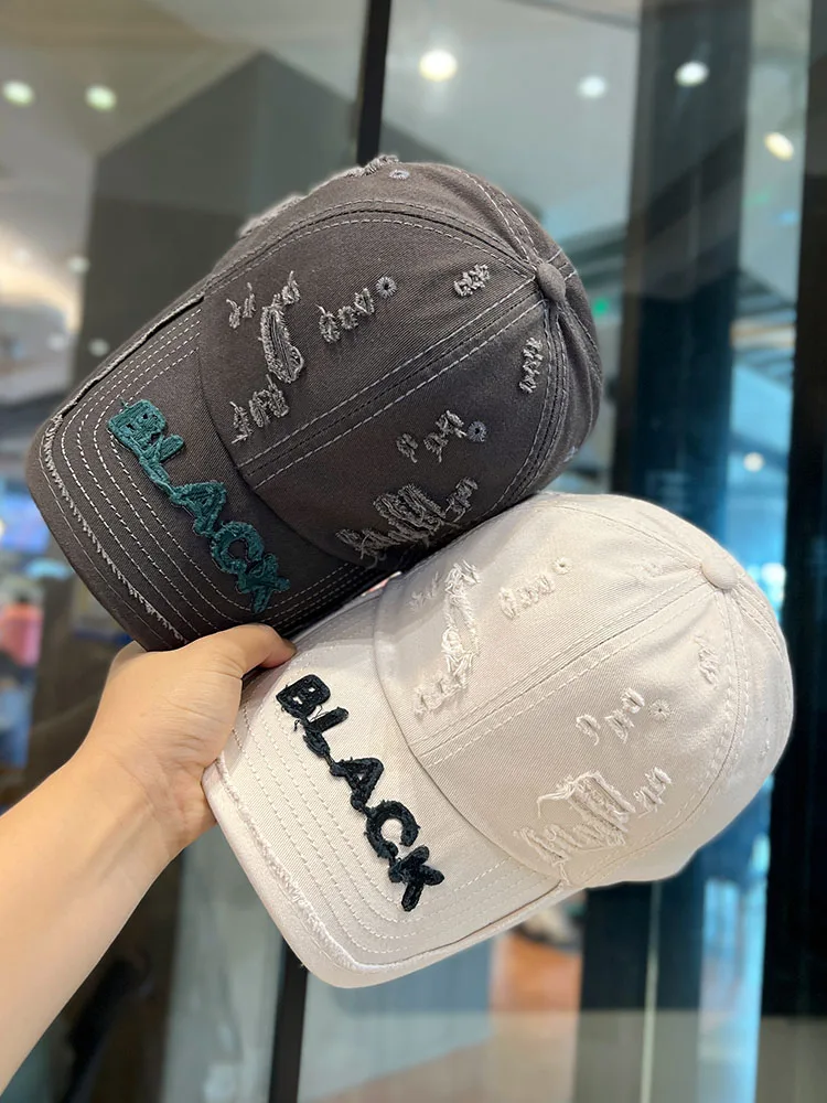 Washed Baseball Cap Women's Korean-Style Embroidered Letter Sun Hat Casual All-Match Face-Looking Small Peaked Cap Men