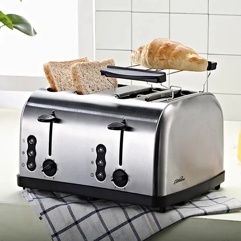 PBOBP Household Electric Toaster Baking Bread Sandwich Maker Grill Stainless Steel Toast Oven Heater 4 Slices Breakfast Machine