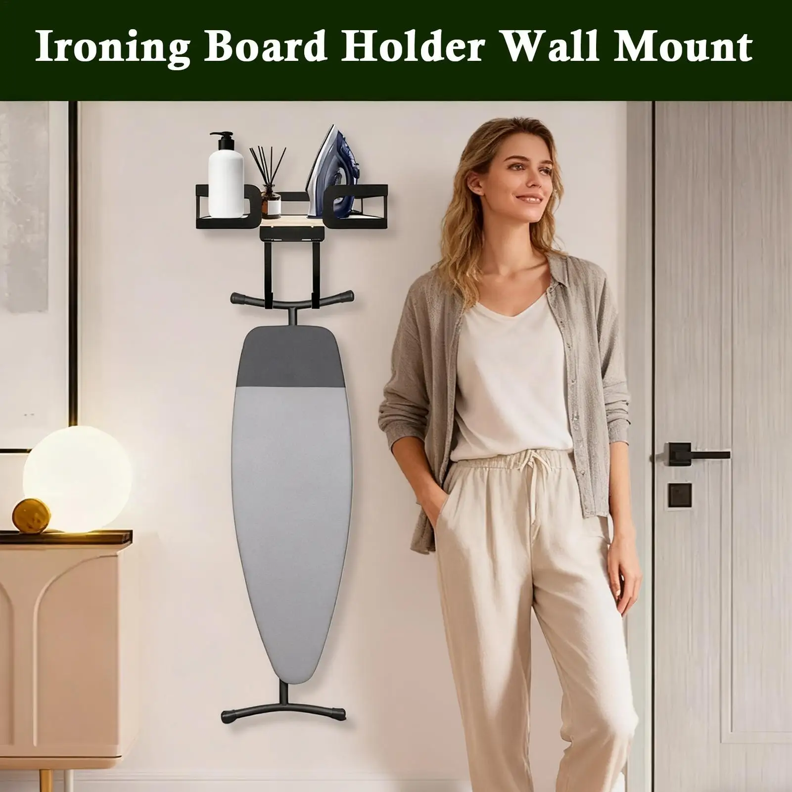 رف منظم مثبت على الحائط لطاولة الكي شديدة التحمل لغرفة الغسيل والحمام وغرفة النوم وتوفير مساحة تخزين الحديد