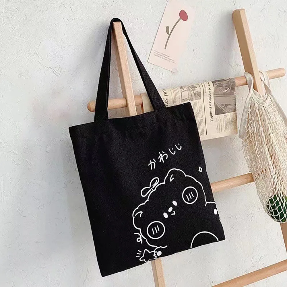 Canvas Tote Bag Large Capacity Casual Shoulder Handbags Kawaii Cute Cartoon Print Eco Friendly Shopping Bag Daily Work Satchel
