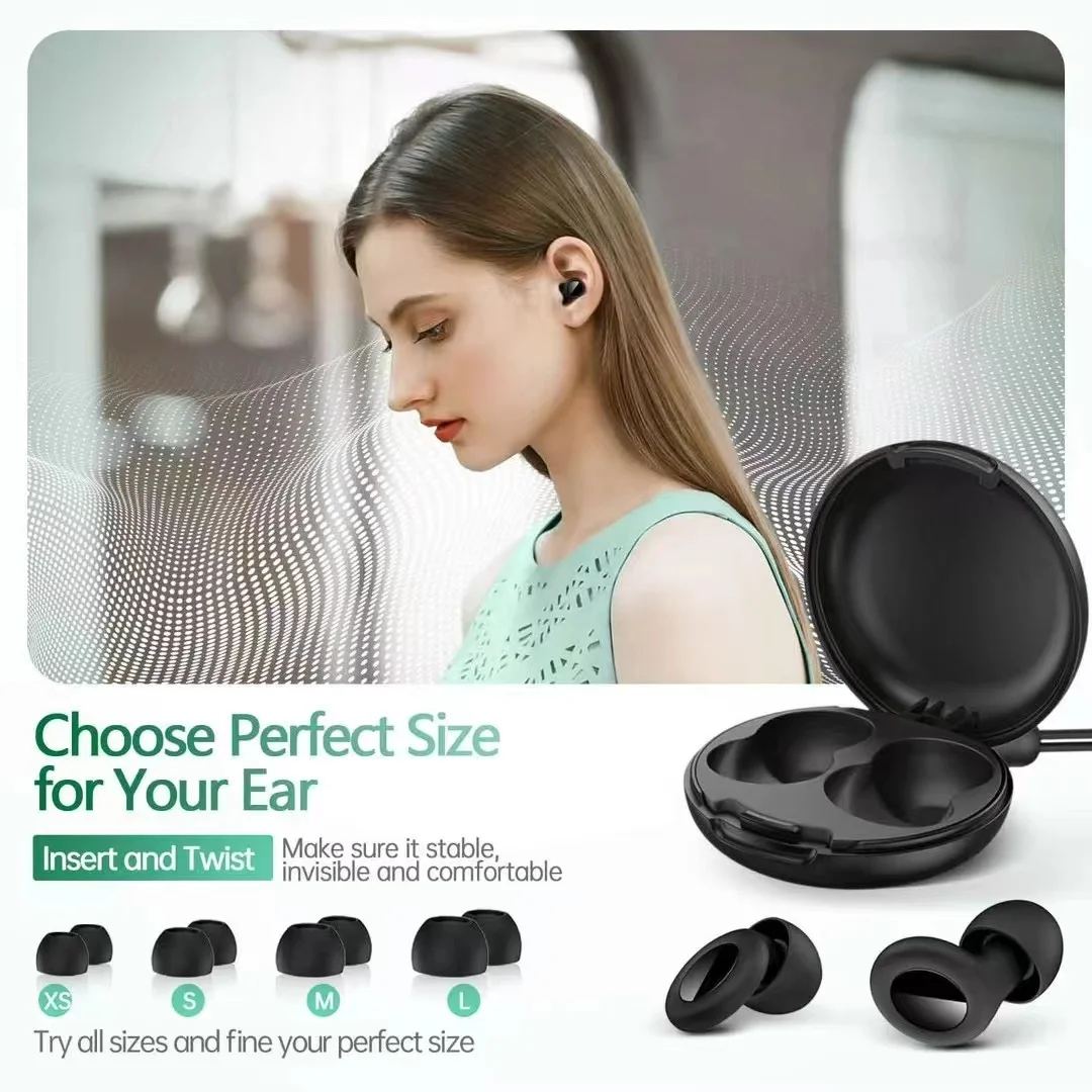 Reusable Silicone Sleep Earplugs 27dB Noise Reduction Soft Ear Plugs for Sleeping Snoring Travel Study Work with 3 Sizes