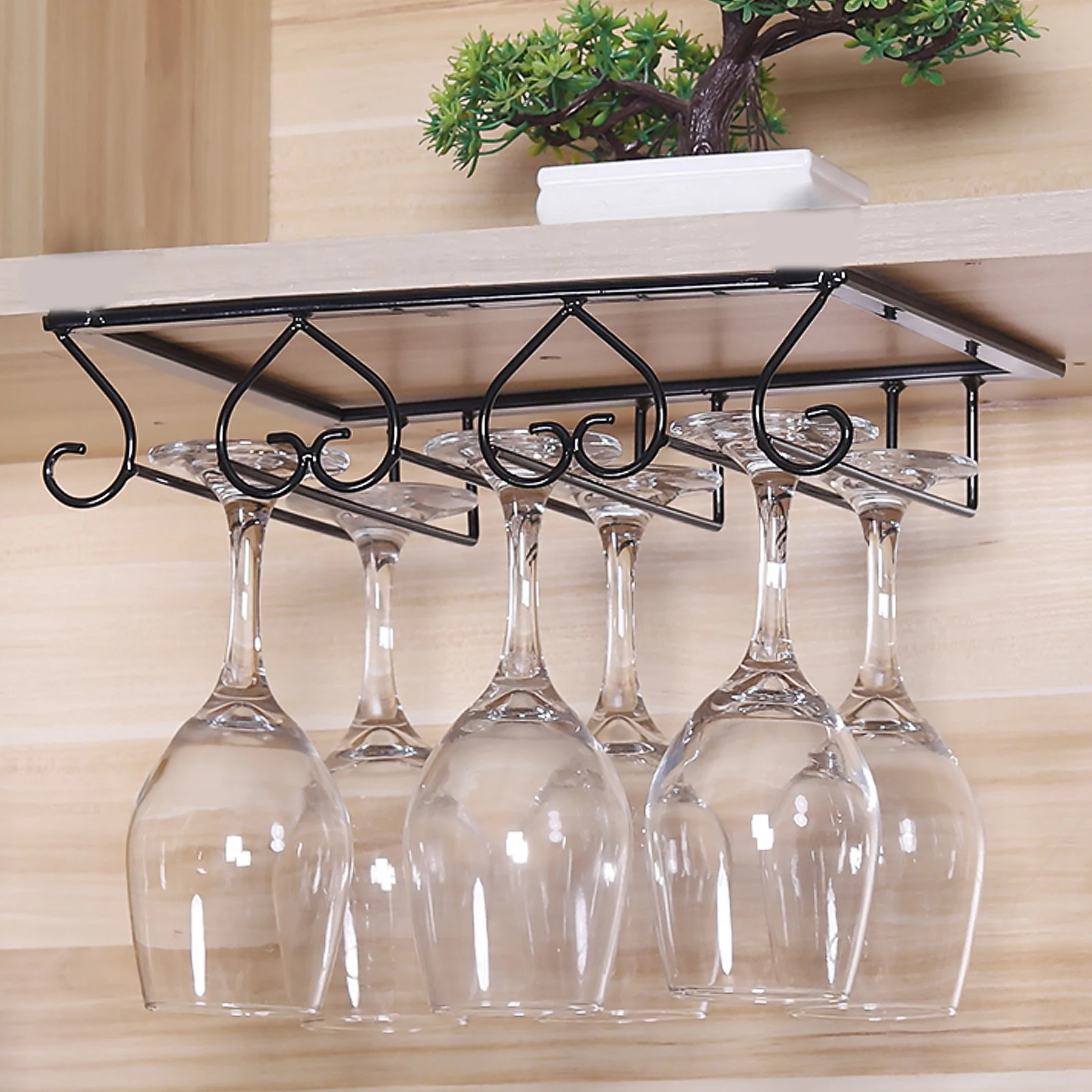 

1pc Creative Hanging Red Wine Cup Rack Sturdy Space-Saving Kitchen Organizer Black Glass Holder Stand Wine Rack Kitchen
