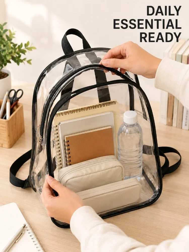 Clear Backpack Transparent PVC Bookbag Stadium Approved See Through Bag For School Concert Security Travel Backpack Unisex