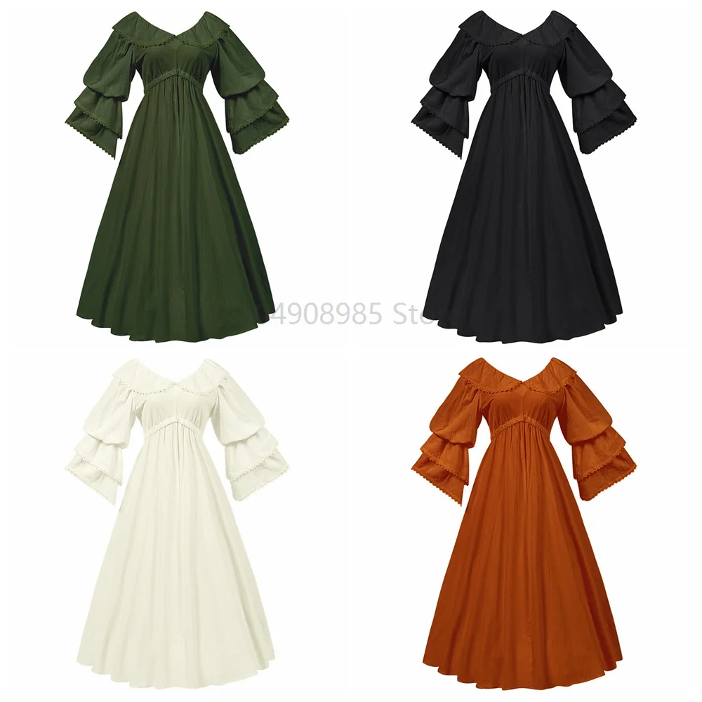 

Robe New Women Medieval Victorian Retro French Apparel Dress Long Sleeves High Waist Brown Temperament Long Dress