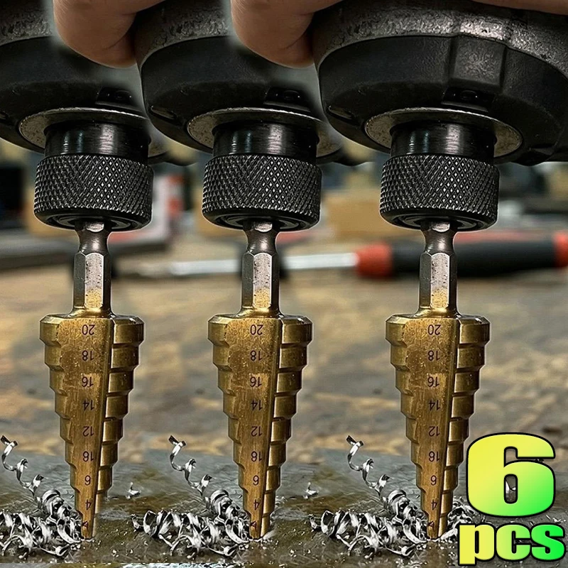 

Step Drill Bits Titanium Coated Hex Shank Core Drill Bit Set for Metal Wood Plastic Hole Cutter Power Drilling Tools Accessories