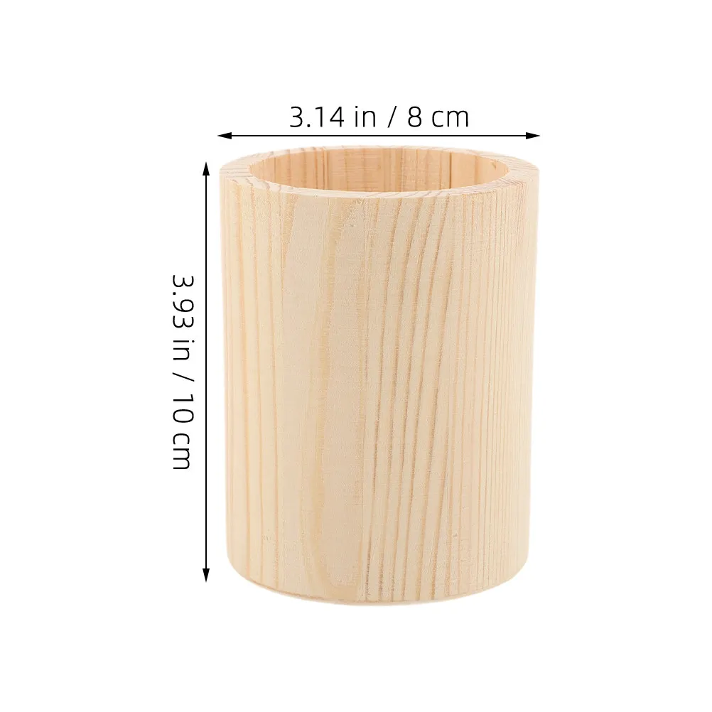 6Pcs Solid Wood Pen Holder Desktop Organizer Office School Makeup Brush Holder Wood Pencil Cup Makeup Brush Organizer