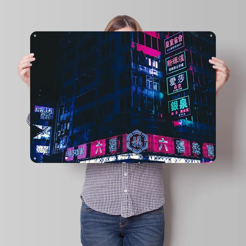 Vaporwave City Poster Retro 3D Printed Metal Signs Customized Wall Hanging Gift for Decor Luxury Decoration Home Decor Items