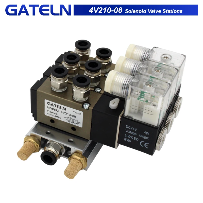 2 Positions 5 Way  4V210-08 StationsDC24V 12V AC220V  Solenoid Valve Aluminum Base Fitting Mufflers